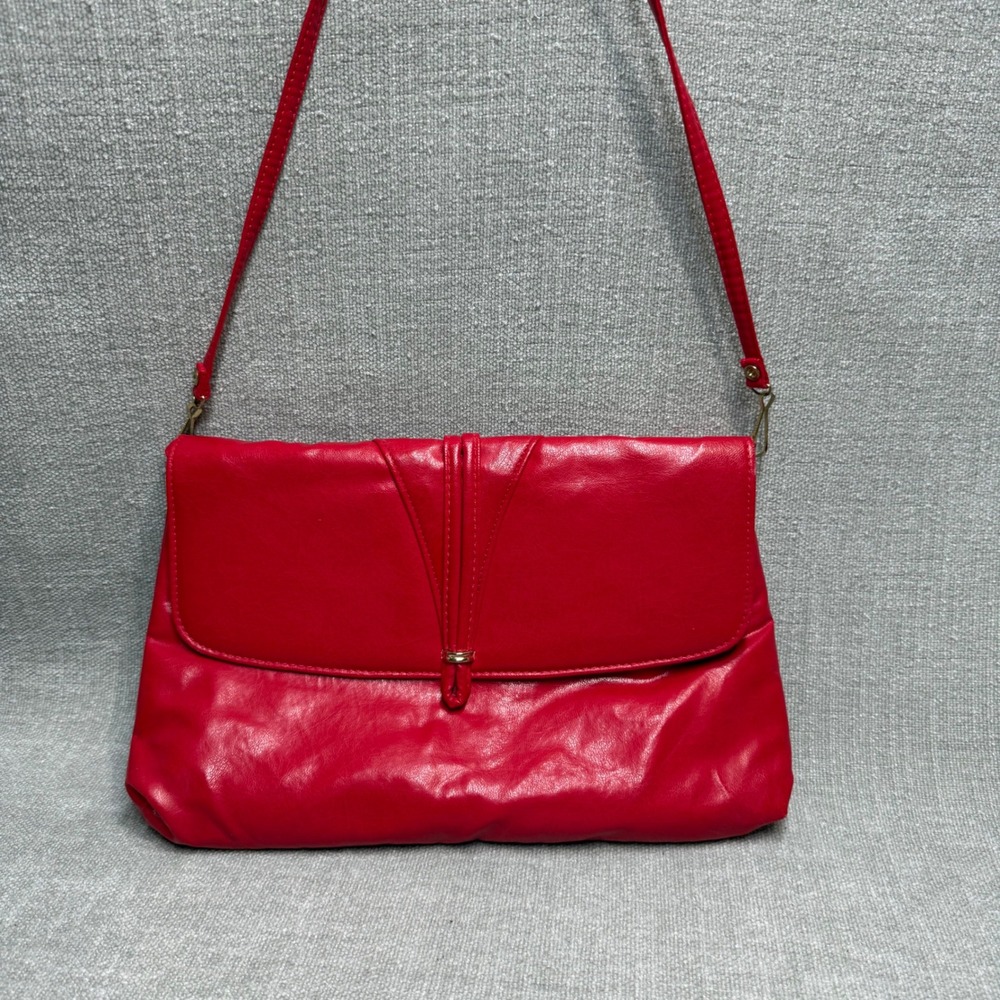 Vintage MCI Red Faux Leather Shoulder Bag Purse Clutch Handbag Y2K Retro 80s 90s